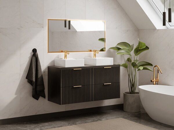 Mobile sotto lavabo con scanalature L120 cm Nero - ZEVARA