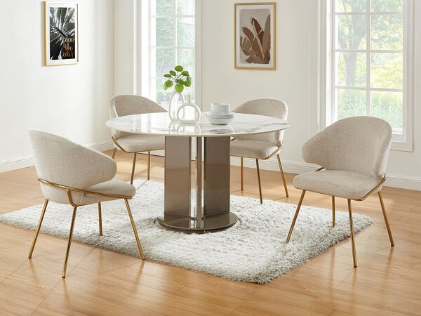 Sedia in Tessuto e Metallo Dorato Beige - Lotto di 6 - LUXIVA