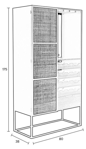 Portabottiglie in rattan nero per 16 bottiglie, 80x175 cm Guuji - White Label