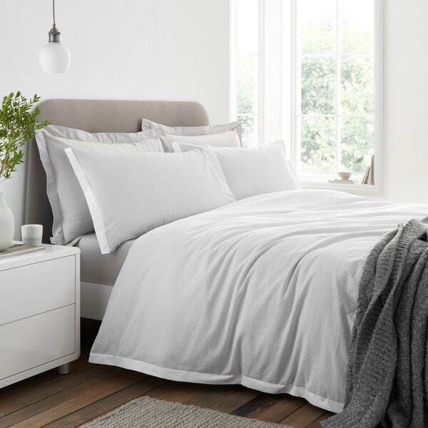 Set copripiumino e federa grigio chiaro in percalle di cotone per letto singolo 135x200 cm Seersucker Woven Stripe – Bianca