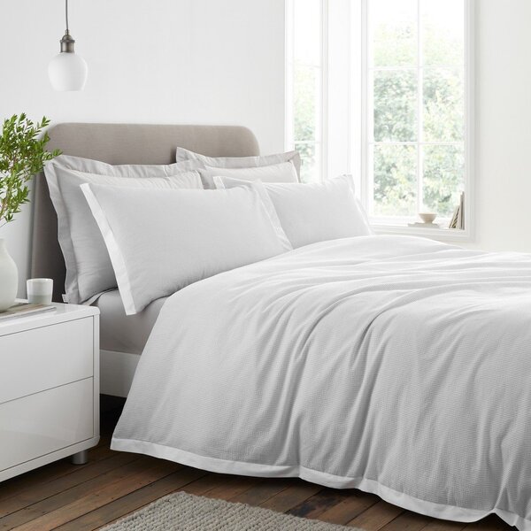 Set copripiumino e federa grigio chiaro in percalle di cotone per letto singolo 135x200 cm Seersucker Woven Stripe – Bianca