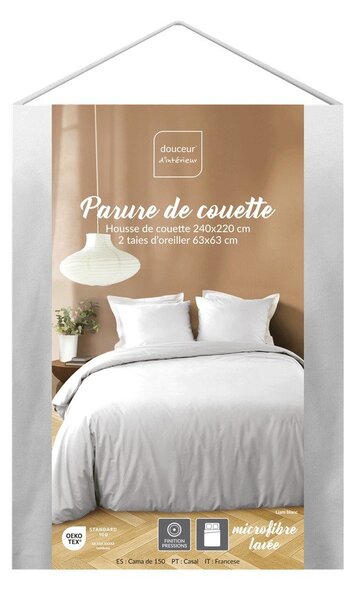 Set copripiumino e federa bianco in microfibra per letto matrimoniale/per letto esteso 3 pezzi 240x220 cm Liam – douceur d'intérieur