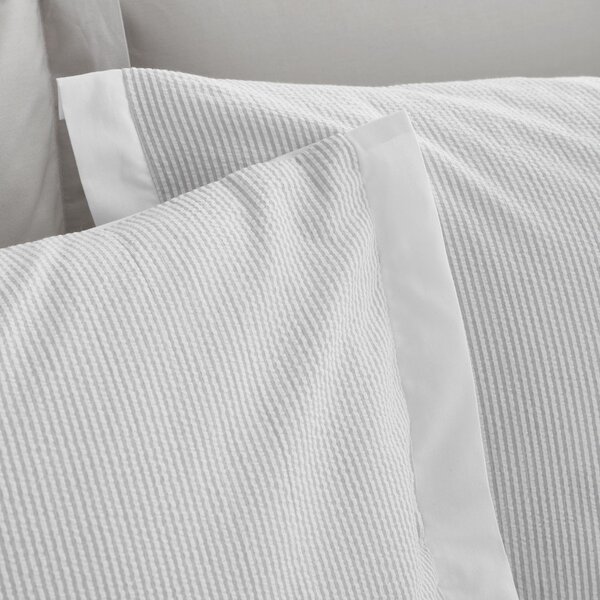 Set copripiumino e federa grigio chiaro in percalle di cotone per letto singolo 135x200 cm Seersucker Woven Stripe – Bianca