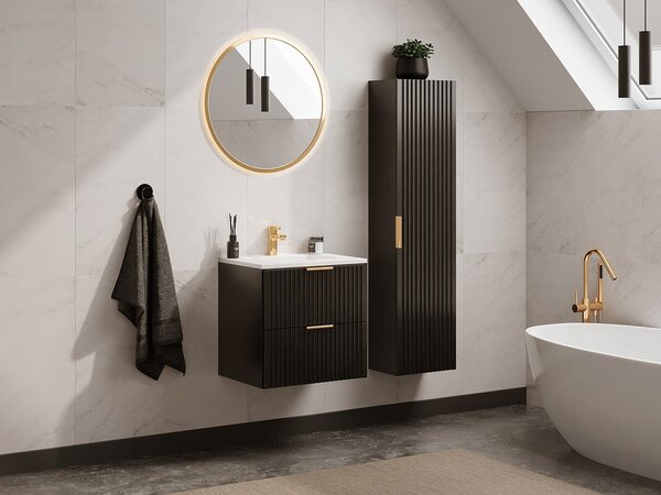Colonna da bagno sospesa con scanalature H140 cm Nero - ZEVARA