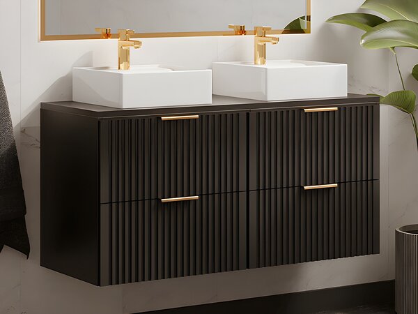 Mobile per bagno sospeso con scanalature e lavabo da appoggio L120 cm Nero - ZEVARA