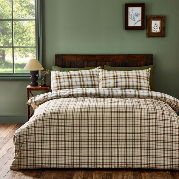 Set copripiumino e federa arancione e marrone chiaro per letto matrimoniale e per letto esteso 230x220 cm Kelso Check – Catherine Lansfield