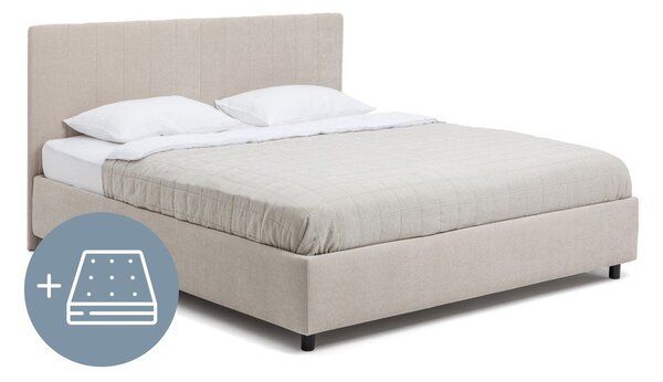 Letto matrimoniale imbottito beige con contenitore con materasso incluso/con rete inclusa 160x200 cm Myra Slim Line – Bonami Selection
