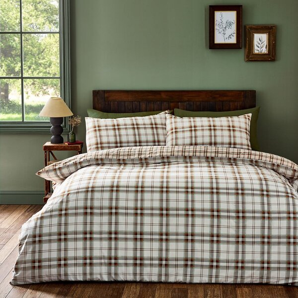 Set copripiumino e federa arancione e marrone chiaro per letto matrimoniale e per letto esteso 230x220 cm Kelso Check – Catherine Lansfield