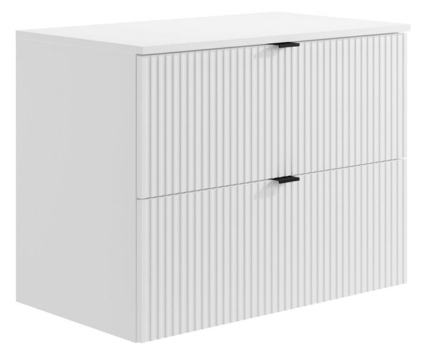 Mobile sotto lavabo sospeso con scanalature con piano di appoggio L80 cm Bianco - ZEVINI