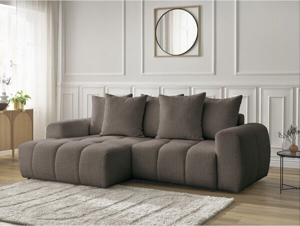 Divano angolare marrone allungabile/con contenitore (con penisola a sinistra/con chaise lounge) con rivestimento in bouclé Roxelane – Bobochic Paris