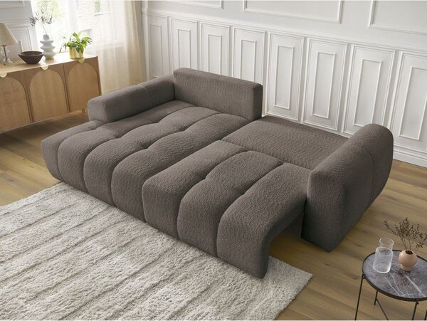 Divano angolare marrone allungabile/con contenitore (con penisola a sinistra/con chaise lounge) con rivestimento in bouclé Roxelane – Bobochic Paris