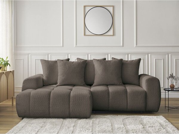 Divano angolare marrone allungabile/con contenitore (con penisola a sinistra/con chaise lounge) con rivestimento in bouclé Roxelane – Bobochic Paris
