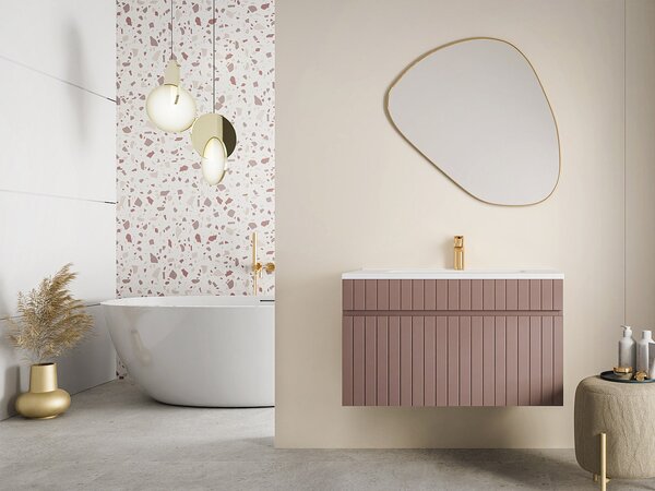 Mobile sotto lavabo sospeso scanalato 80 cm Rosa - SATARA