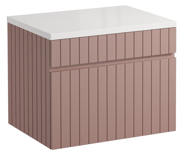 Mobile sotto lavabo sospeso scanalato con piano di appoggio 60 cm Rosa - SATARA