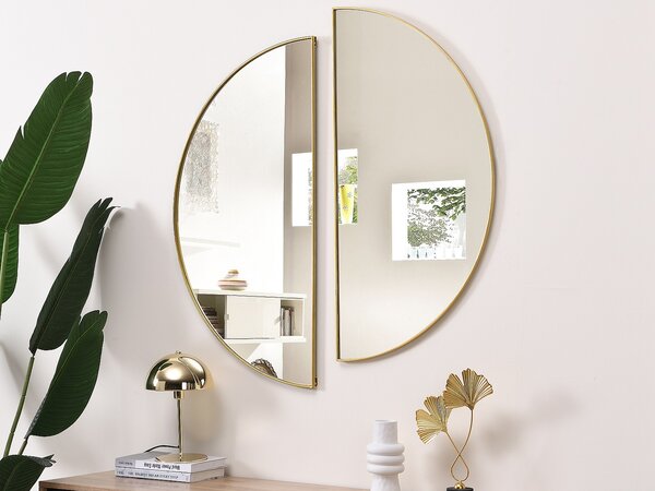 Lotto di 2 Specchio a semicerchio di design L.50 x H.100 cm in Metallo Dorato - GAVRA