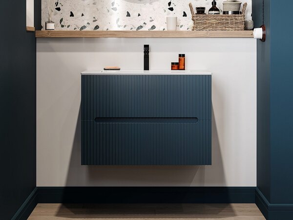 Mobile bagno sospeso 80 cm con lavabo a incasso Striato Blu - PAVANI