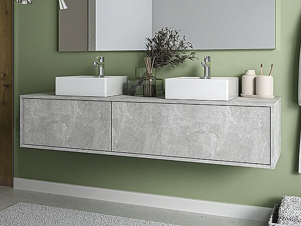 Mobile per bagno sospeso con lavabo doppio L150 cm Grigio calcestruzzo - ISAURE II