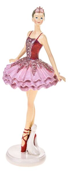 Set 2 Statuina Decorativa Ballerina su Punte 21,5 cm in Resina Rosa
