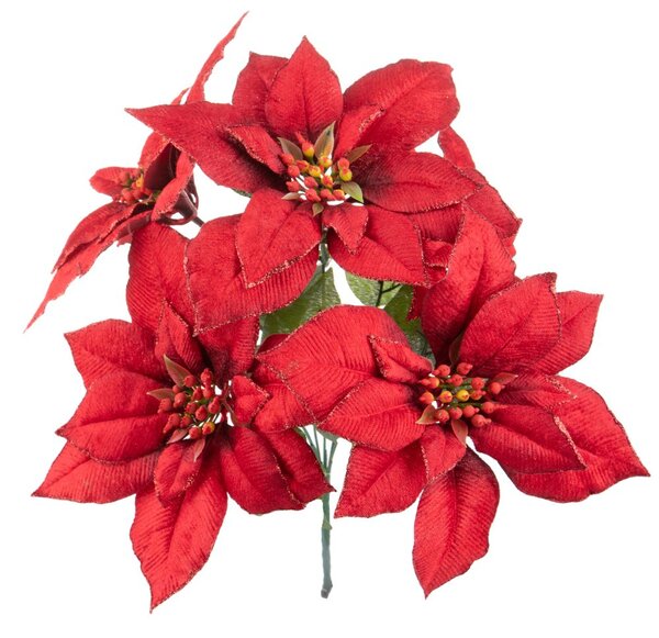 Ramo Artificiale Stella Natale con Glitter in Sintetico Rosso