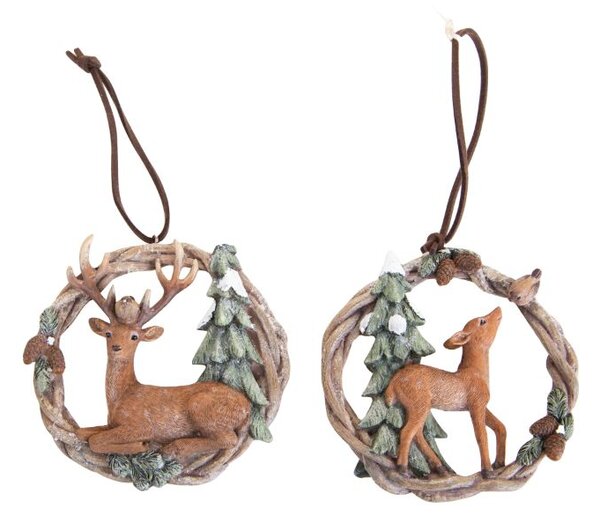 Set 4 Coroncine Decorative con Renne 10,2 cm in Resina