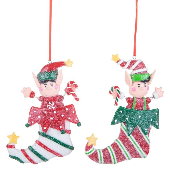 Set 8 Addobbi Natalizi Scarpone Elfo da Appendere 13 cm in Plastica