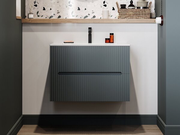 Mobile sotto lavabo sospeso 80 cm a righe Grigie - PAVANI