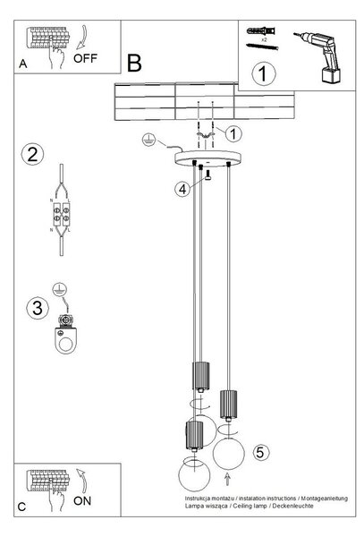 Lampadario blu scuro con paralume in vetro ø 25 cm Orbital – Sollux