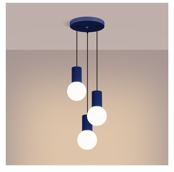 Lampadario blu scuro con paralume in vetro ø 25 cm Orbital – Sollux