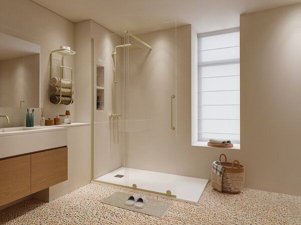 Parete per doccia walk-in con porta scorrevole in metallo stile industriale Dorato 120 x 200 cm - YOREM