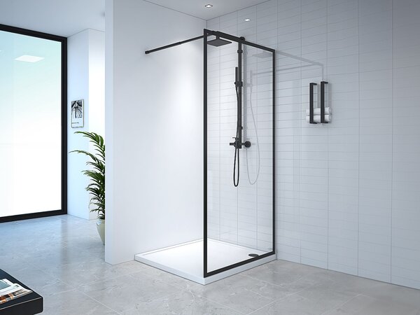 Parete per doccia walk in 100 x 200 cm Nero opaco Vetro temperato - AMBERI