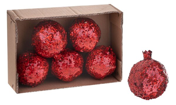 Set 12 Melograno Artificiale con Glitter Ø 8 cm in Plastica