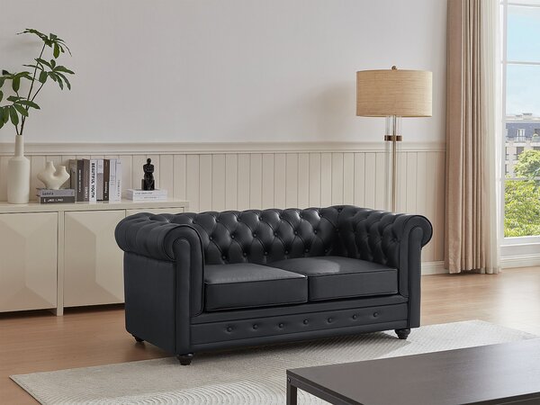 Divano 2 posti pelle di bufalo nero - CHESTERFIELD