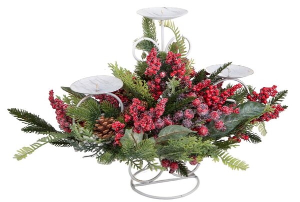 Porta Candele Decorativo Alto 52 cm in Plastica e Metallo Rosso e Bianco
