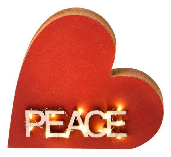 Set 2 Cuori Decorativo con Scritta Peace Led 17 cm in Legno e Metallo Rosso