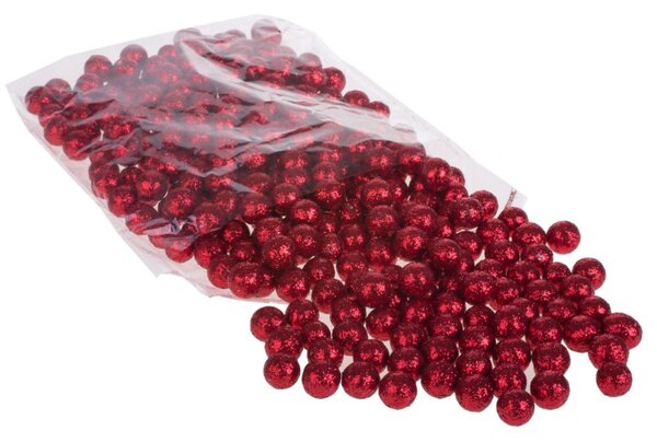 Set 1728 Bacche Decorative con Glitter in Foam Rosso
