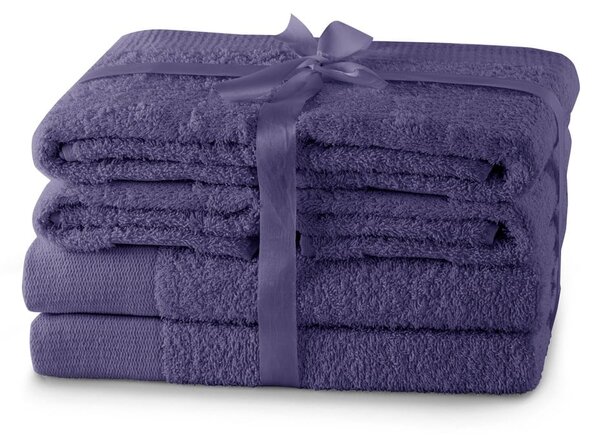 Set di asciugamani per viso e corpo tipo terry viola in cotone 6 pz Amari – Restilo