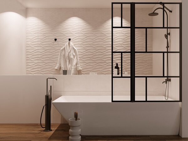 Parete per vasca da bagno con apertura girevole 120 x 140 cm Nero opaco Stile industriale - OBELINI