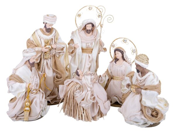 Set 6 Statuine Natalizie Natività 40 cm in Tessuto e Resina Cipria