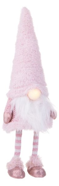 Pupazzo Natalizio Elfo con Molla e Led 45 cm in Tessuto e Plastica Bianco e Rosa