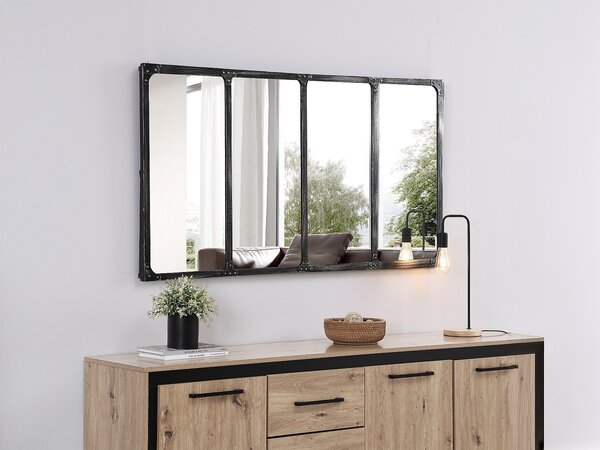 Specchio finestra L. 140 x H. 75 cm in Ferro Nero effetto antico industriale - MAASTRICHT