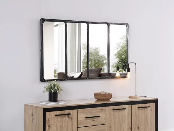Specchio finestra L. 140 x H. 75 cm in Ferro Nero effetto antico industriale - MAASTRICHT