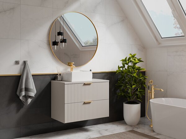 Mobile sotto lavabo sospeso con scanalature con piano di appoggio L80 cm Beige - ZEVARA