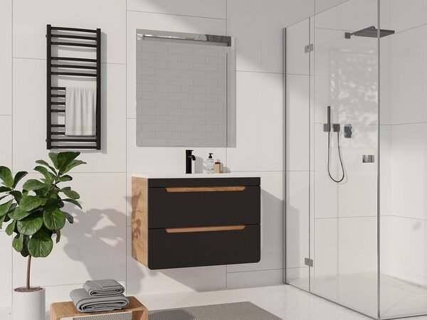Mobile bagno sospeso con lavabo da incasso 80 cm Naturale chiaro e Antracite - ARUBA