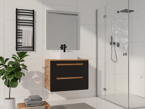 Mobile sotto lavabo sospeso Naturale e Antracite 80 cm - ARUBA