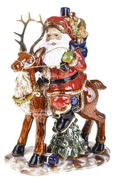 Statuina Babbo Natale con Renna 22,5 cm in Porcellana