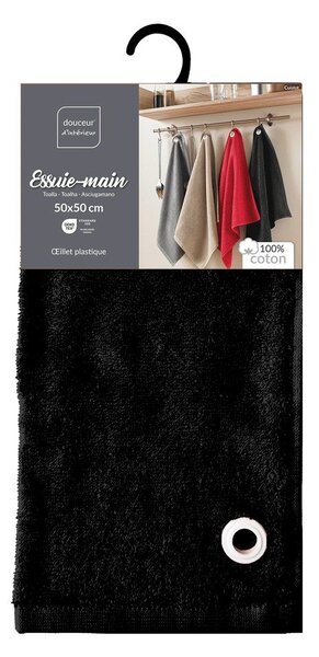 Asciugamano tipo terry nero in cotone 50x50 cm Cuistot – douceur d'intérieur