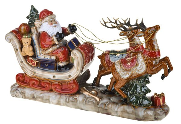 Statuina Babbo Natale con Slitta Renne 44,5 cm in Porcellana