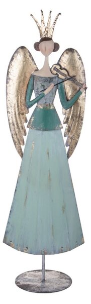 Statuina Angelo con Violino su Piedistallo 93 cm in Metallo