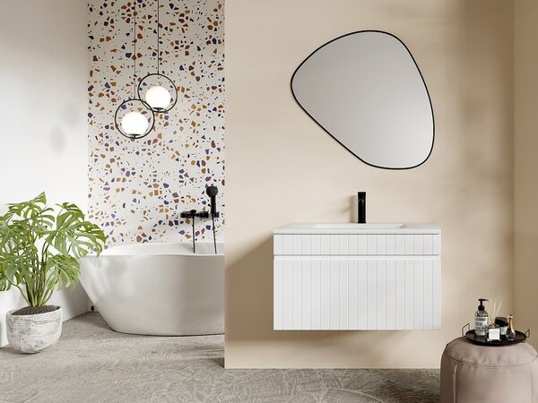 Mobile sotto lavabo sospeso scanalato 80 cm Bianco - SATARA