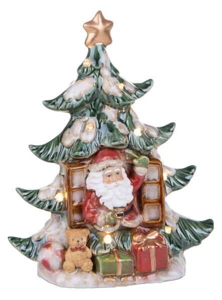 Statuina Babbo Natale con Albero con Led 27 cm in Porcellana